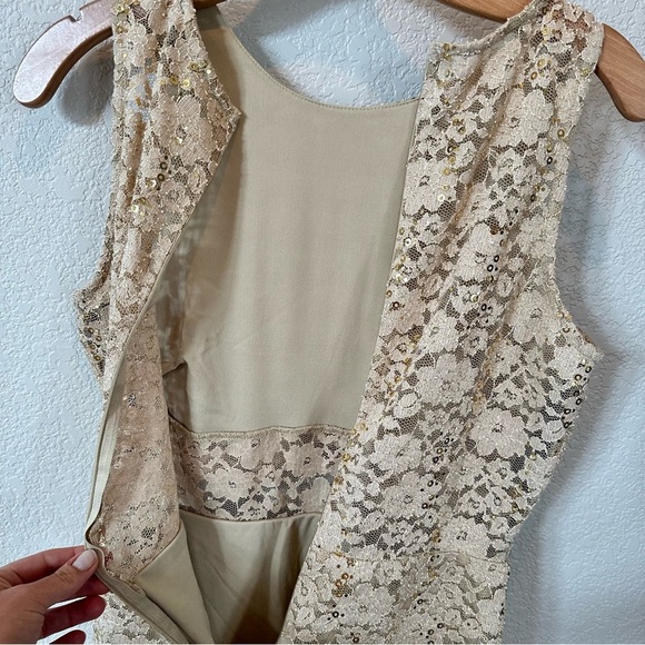 As U Wish Gold Champagne Lace Sequin Cocktail Holiday Dress Size M - Picture 5 of 6